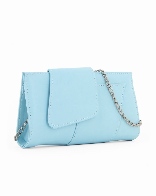 Prodotto: ANNES NICOLE - Pochette celeste con fascia e pattina in vernice, MADE IN ITALY