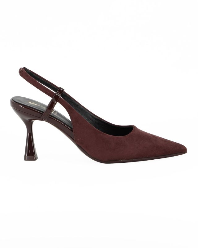 Prodotto: MISS GLOBO - Décolleté slingback marrone scamosciata con sottopiede in VERA PELLE, tacco 7,5CM