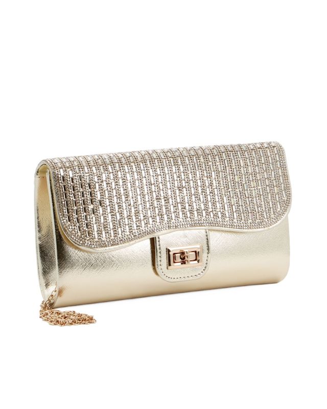 Prodotto: DIVAS - Pochette oro con strass sulla patta e chiusura girello