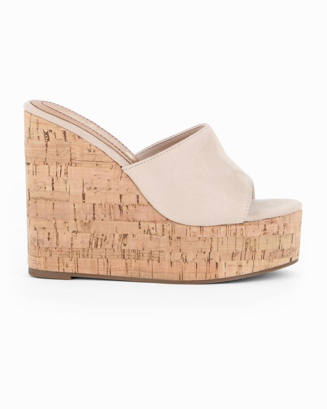 Prodotto: MISS GLOBO - Zeppa beige scamosciata con sottopiede in VERA PELLE, tacco 12,5CM