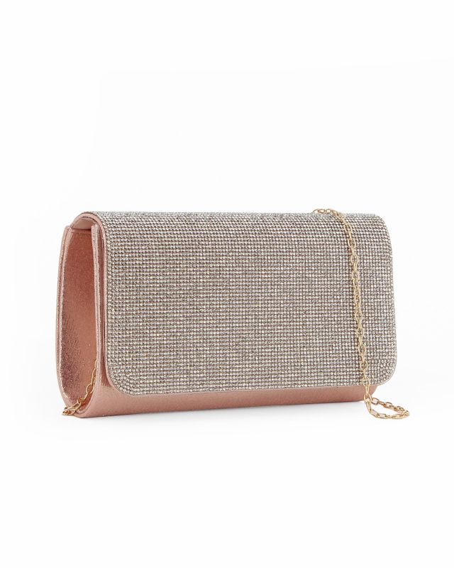 Prodotto: DIVAS -  Pochette rosa gold tutta strass con patta