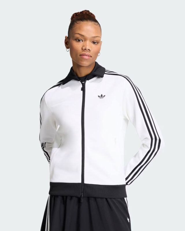 Prodotto: ADIDAS - FELPA BECKENBAUER FULL ZIP BIANCA CON DETTAGLI NERI DA DONNA, KV9565