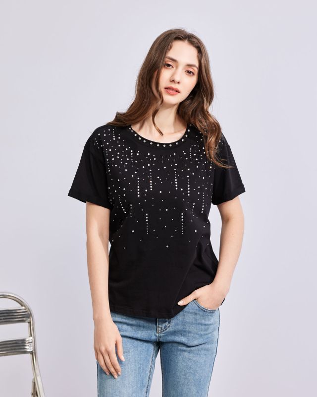 Prodotto: BACHATA - Tshirt manica corta nera con strass