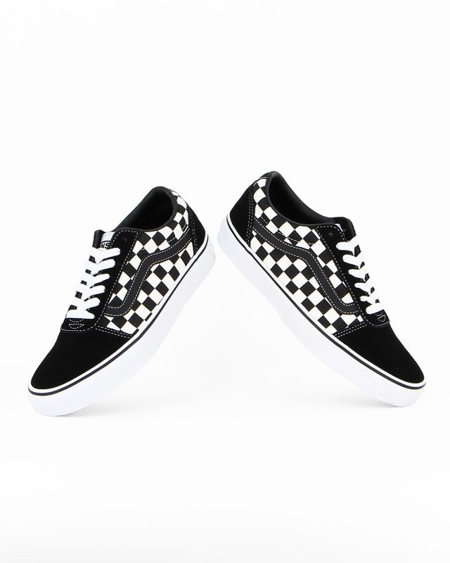 Prodotto: VANS WARD (CHECKERED) - Sneakers da uomo nera e bianca in VERA PELLE con inserto a scacchi