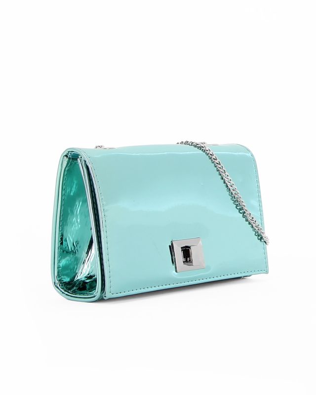 Prodotto: MISS GLOBO - Pochette turchese a specchio con patta e chiusura a girello