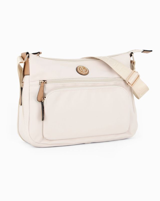 Prodotto: JUST GOLF - Borsa beige con doppia tasca frontale, manico regolabile e cerniera ad espansione