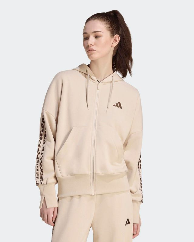 Prodotto: ADIDAS - FELPA FULL ZIP CON CAPPUCCIO SEASONALS ANIMAL BEIGE CON DETTAGLI LEOPARDATI DA DONNA, KH1547