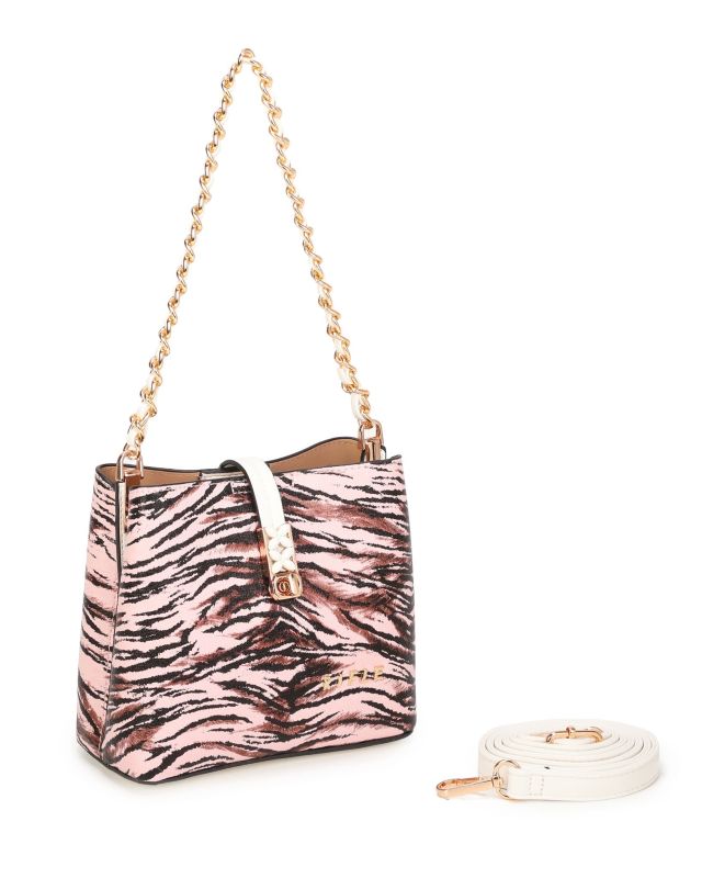 Prodotto: RIFLE - Minibag animalier rosa con tre scomparti principali e pattina con chiusura a girello, tracolla removibile