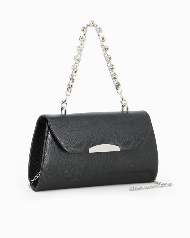 Prodotto: DIVAS - Pochette nera con manico gioiello e patta