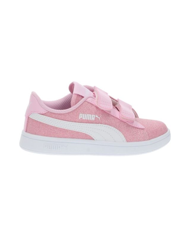 Prodotto: PUMA - Sneakers da bambina rosa glitter e bianca con strappo e  soletta in memory foam, numerata 28/35 - SMASH V2 GLITZ GLAMV PS