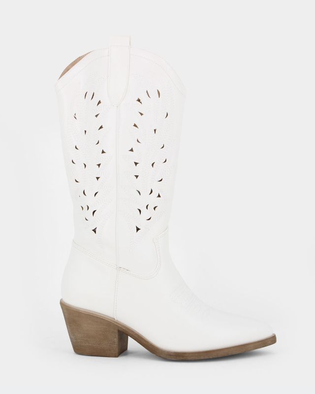 Prodotto: ZOE - Stivale texano bianco con zip laterale, tacco 6CM