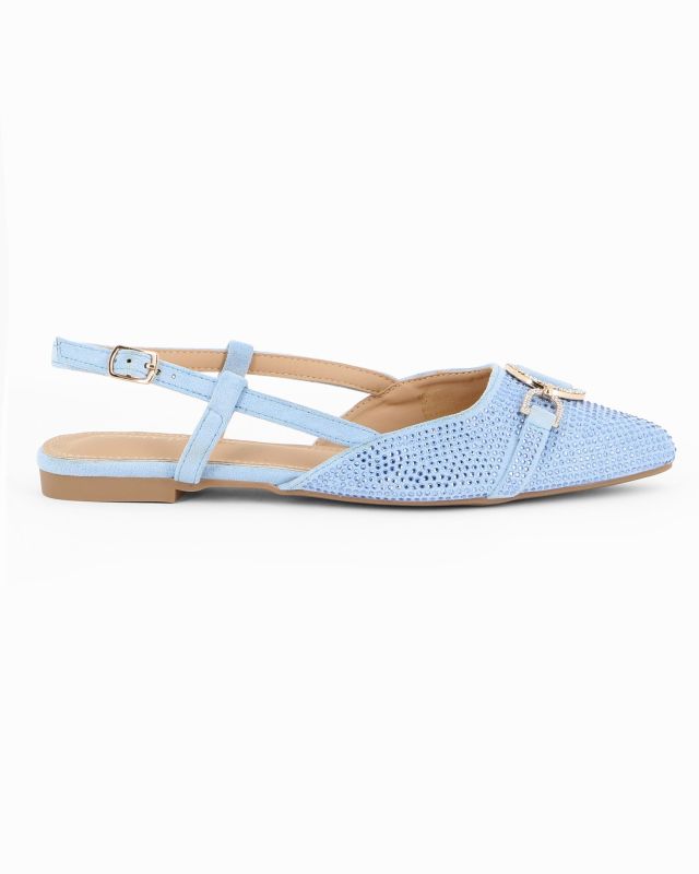 Product: MY JEWELS - Ballerina slingback celeste scamosciata a punta con morsetto e strass (1 of 4)