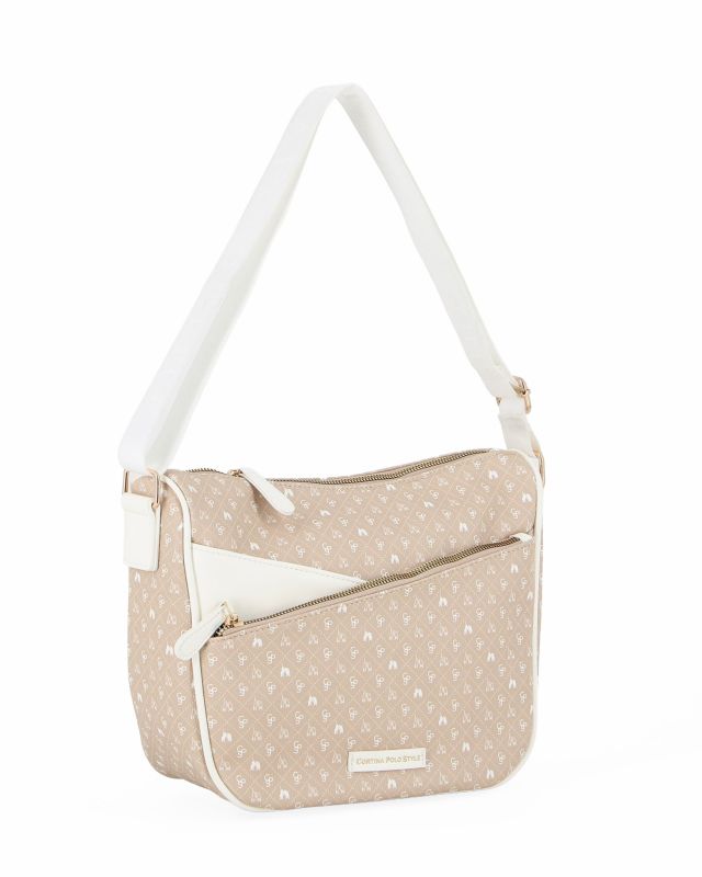 Product: CORTINA POLO STYLE - Tracolla taupe loggata con tasca frontale con zip diagonale (1 of 4)