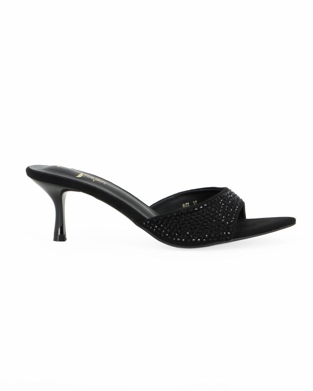 Product: TATOO - Sandalo mules nero scamosciato con fascia in strass, tacco 6CM (1 of 10)