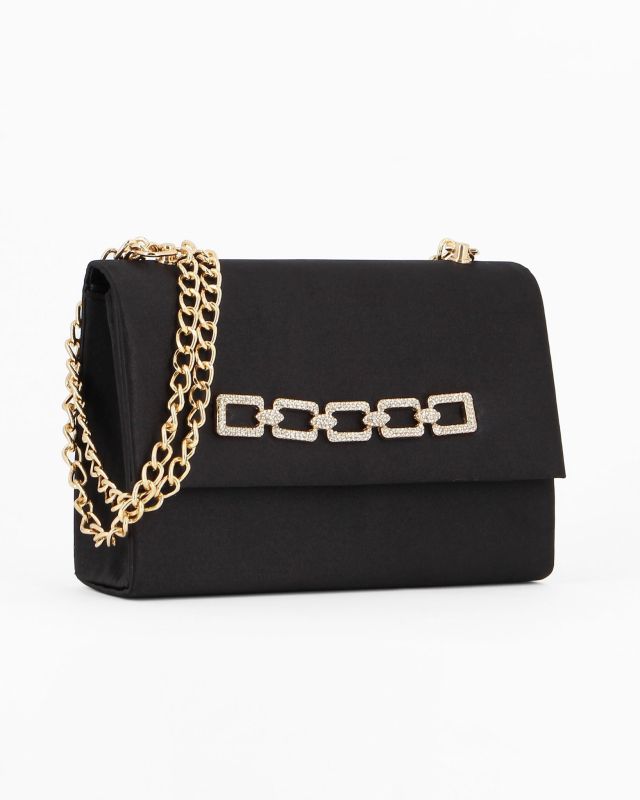 Product: MISS GLOBO - Pochette nera in raso con catena in strass sulla patta (5 of 23)