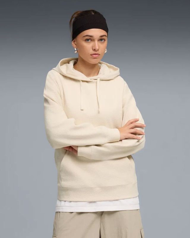 Product: PUMA - FELPA CON CAPPUCCIO BEIGE  ESSENTIAL ELEVATED COMFORT HD - DA DONNA, 691814-87 (1 of 5)