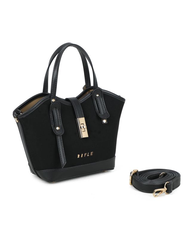 Product: RIFLE - Minibag nera scamosciata con pattina e chiusura a girello, tracolla removibile (1 of 3)