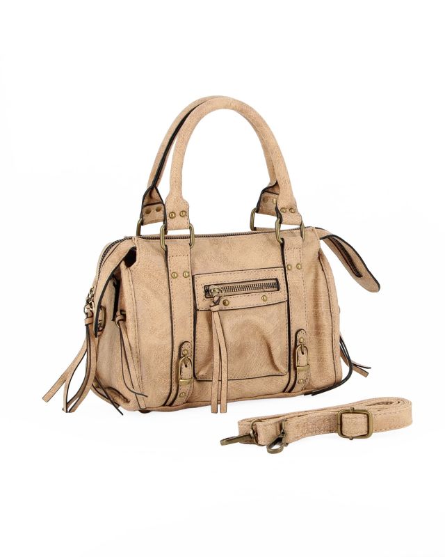 Product: NARDINI - Bauletto due manici khaki con taschino frontale, tracolla removibile (1 of 4)