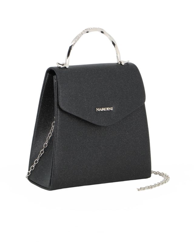 Product: NARDINI - Pochette nera in lurex con manico rigido con strass e tracollina removibile (1 of 16)