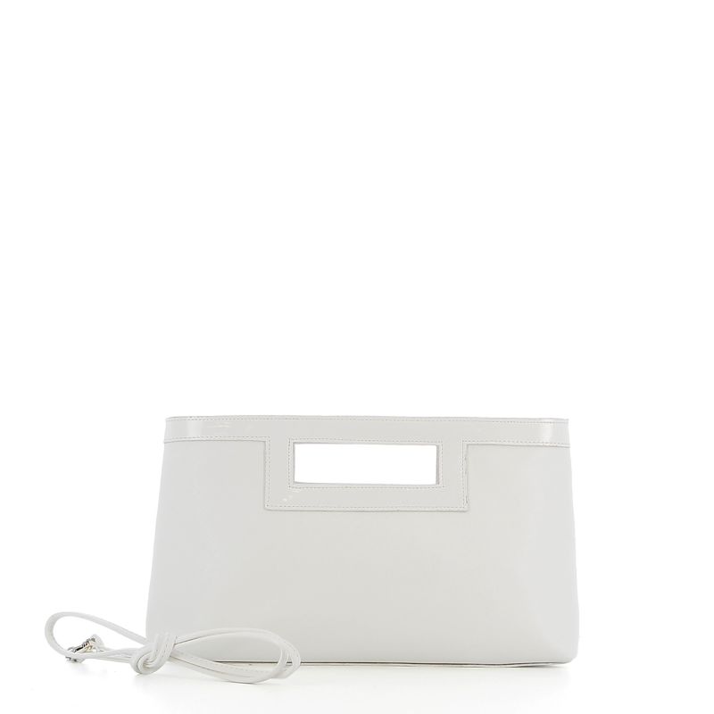 Product: TATOO - Pochette bianca in saffiano e vernice con tracolla removibile, MADE IN ITALY (1 of 4)