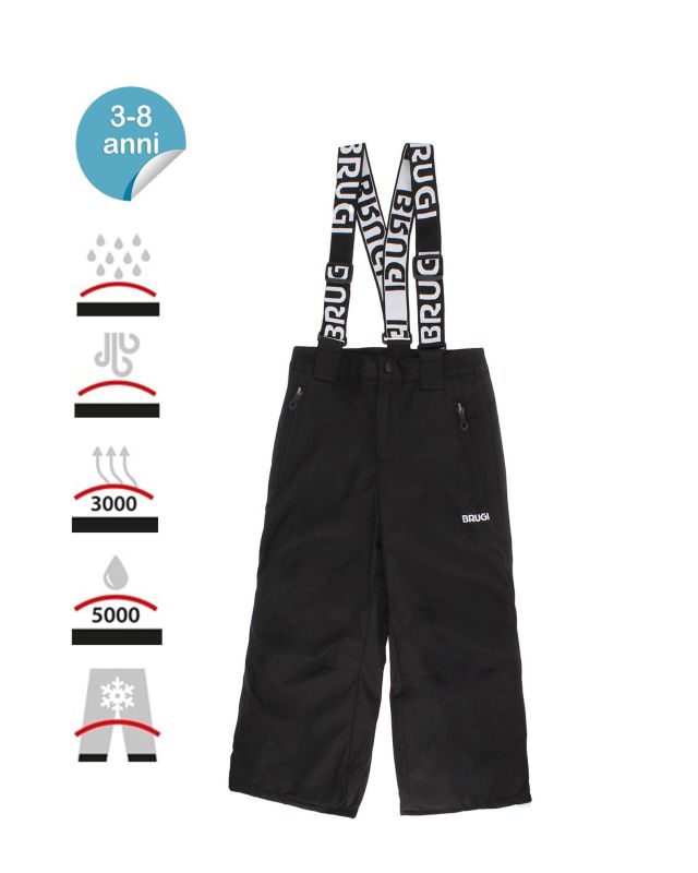 Product: BRUGI - Pantalone da sci bambino nero impermeabile traspirante antivento con bretelle regolabili (1 of 5)