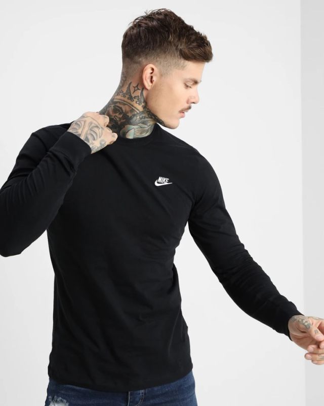 Product: NIKE - Maglia a manica lunga da uomo nera in cotone con logo bianco (1 of 4)