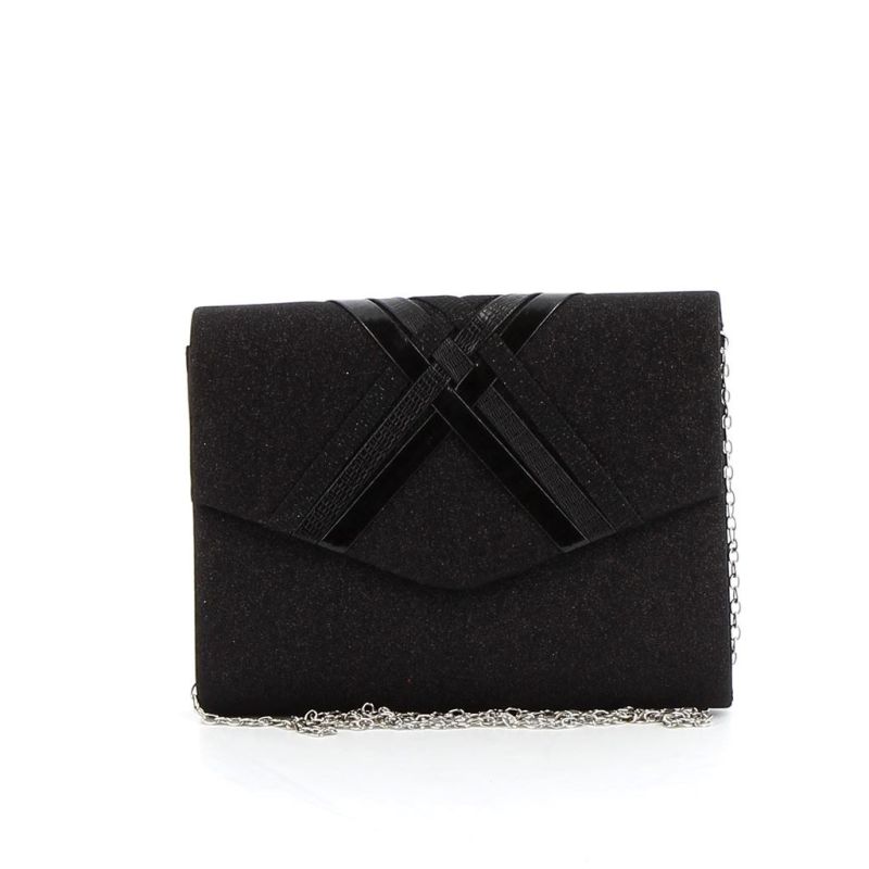 Product: MISS GLOBO - Pochette lurex nera con fasce incrociate sulla patta (1 of 17)