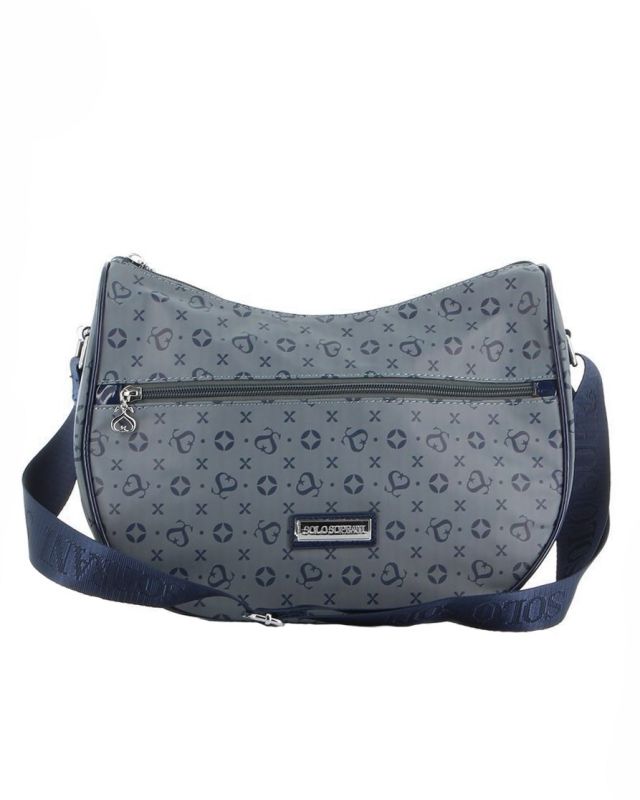 Product: SOLO SOPRANI - Borsa mezzaluna blu jeans con tasca frontale e tracolla regolabile (1 of 4)