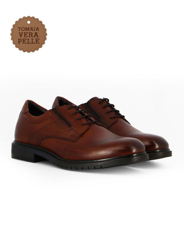 Product: CLASS MAN - LINEA FLEX Scarpa marrone in VERA PELLE con lacci ed inserti elasticizzati (1 of 4)