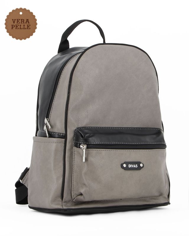 Product: DIVAS - Zaino grigio in VERA PELLE con tasca frontale, MADE IN ITALY (1 of 4)
