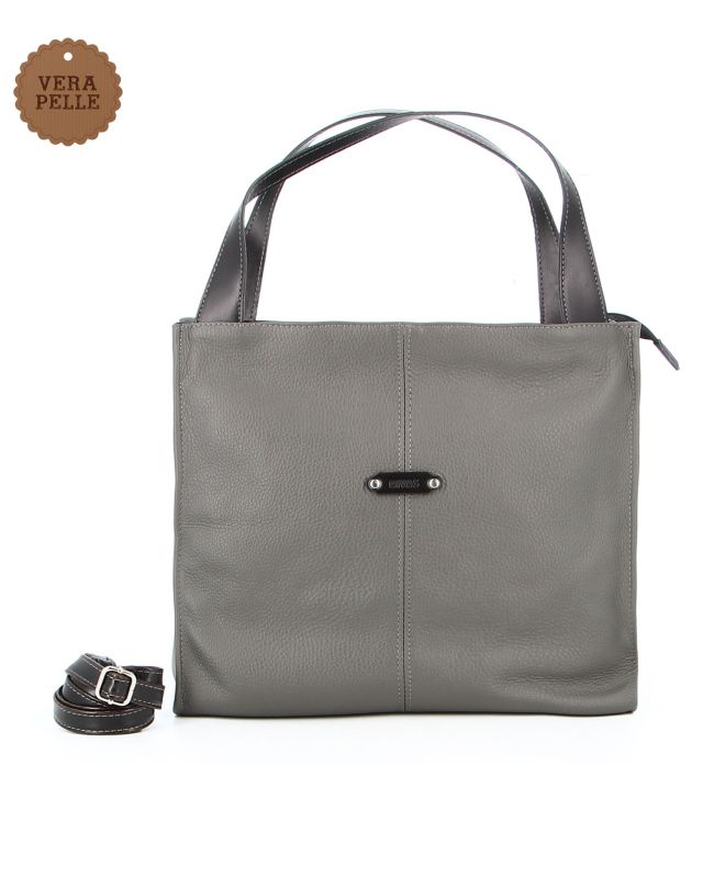 Product: DIVAS - Borsa due manici grigia in VERA PELLE con tracolla removibile, MADE ITALY (1 of 4)