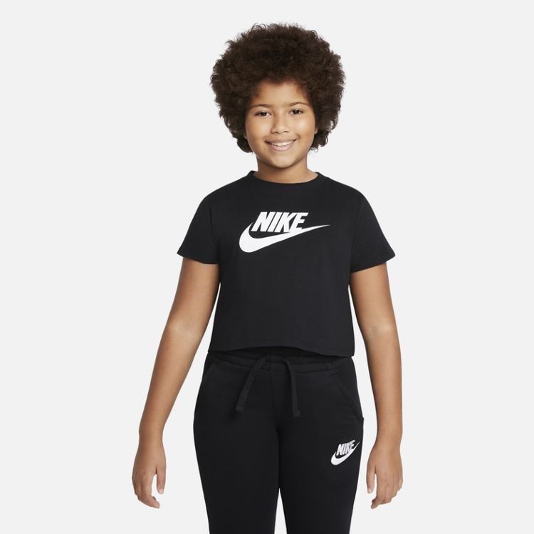 Product: NIKE - T shirt cropped da bambina nera con logo bianco (1 of 9)