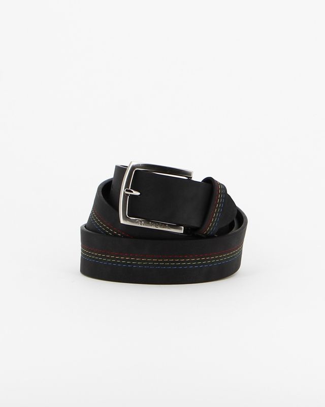 Product: RENATO BALESTRA - Cinta nera con fodera in VERA PELLE e cuciture arcobaleno