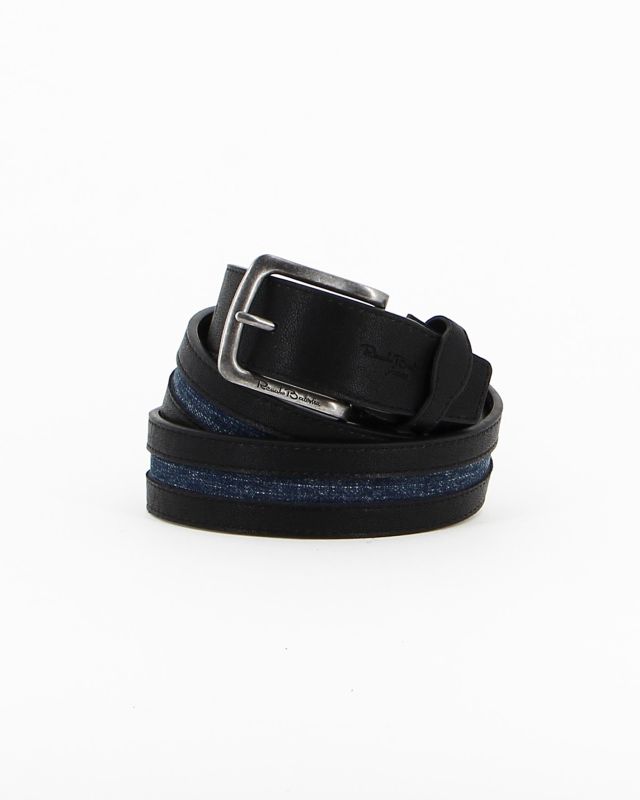 Product: RENATO BALESTRA - Cinta nera con fodera in VERA PELLE e riporto di jeans centrale