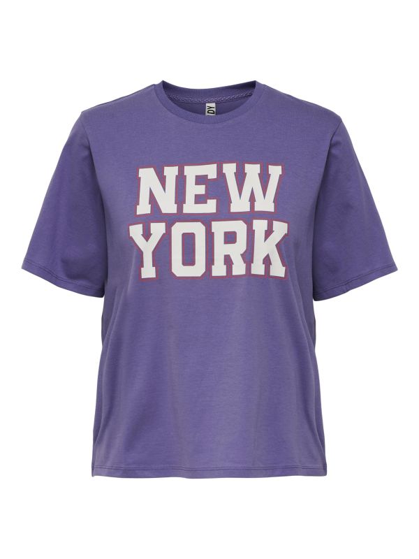 Product: JACQUELINE de YONG - T-SHIRT MANICA CORTA VIOLA IN COTONE CON SCRITTA NEW YORK (1 of 2)