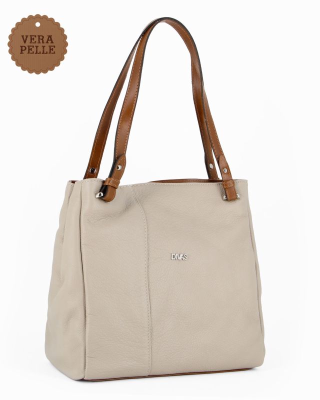 Product: DIVAS - Borsa shopping taupe tre scomparti VERA PELLE - MADE IN ITALY (1 of 5)