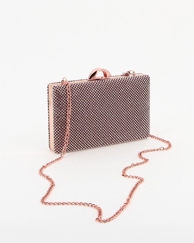 Product: DIVAS - Clutch rosegold rigida con strass e tracolla catenina removibile (1 of 7)