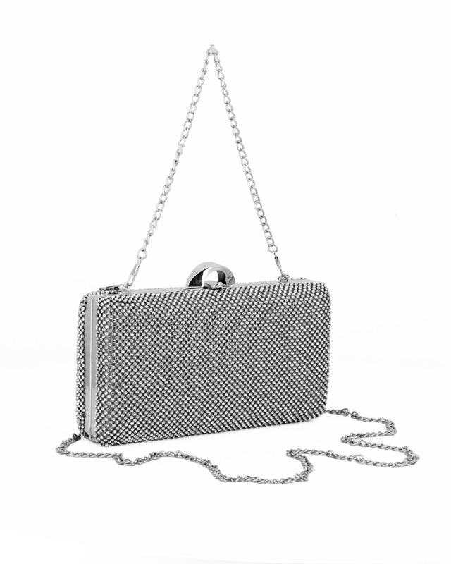 Product: DIVAS - Clutch argento ricoperta di strass con chiusura metallica (1 of 4)