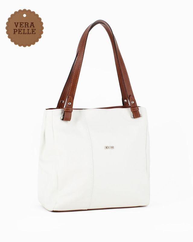 Product: DIVAS - Borsa shopping bianca tre scomparti VERA PELLE - MADE IN ITALY (1 of 5)
