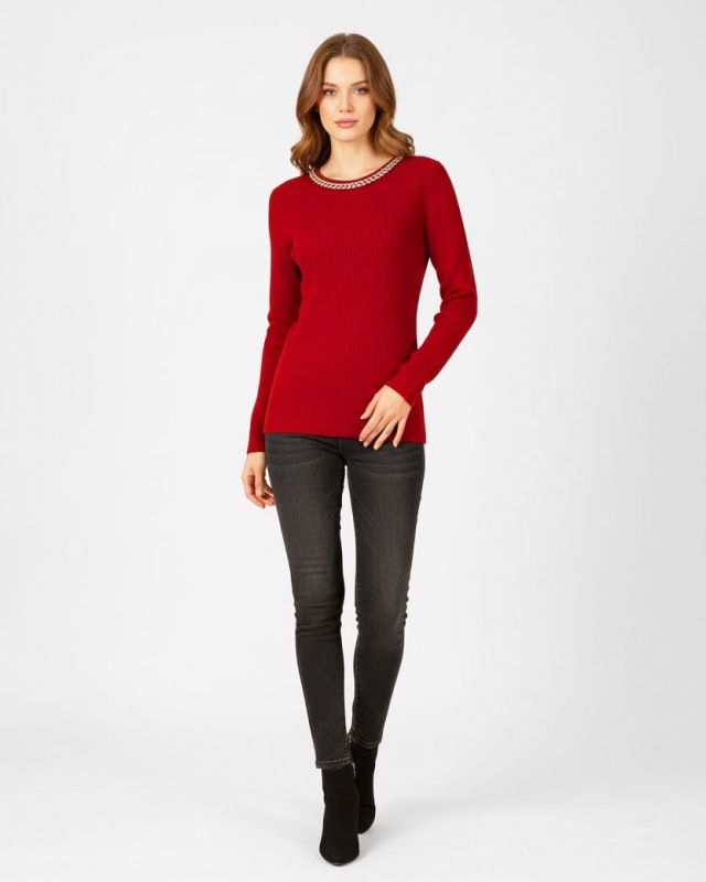 Product: BACHATA - MAGLIA ROSSA CON DETTAGLIO CATENA CON STRASS SUL COLLO (1 of 9)