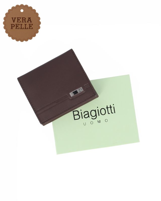 Product: LAURA BIAGIOTTI - Portafoglio marrone con logo in metallo da uomo in VERA PELLE (1 of 4)