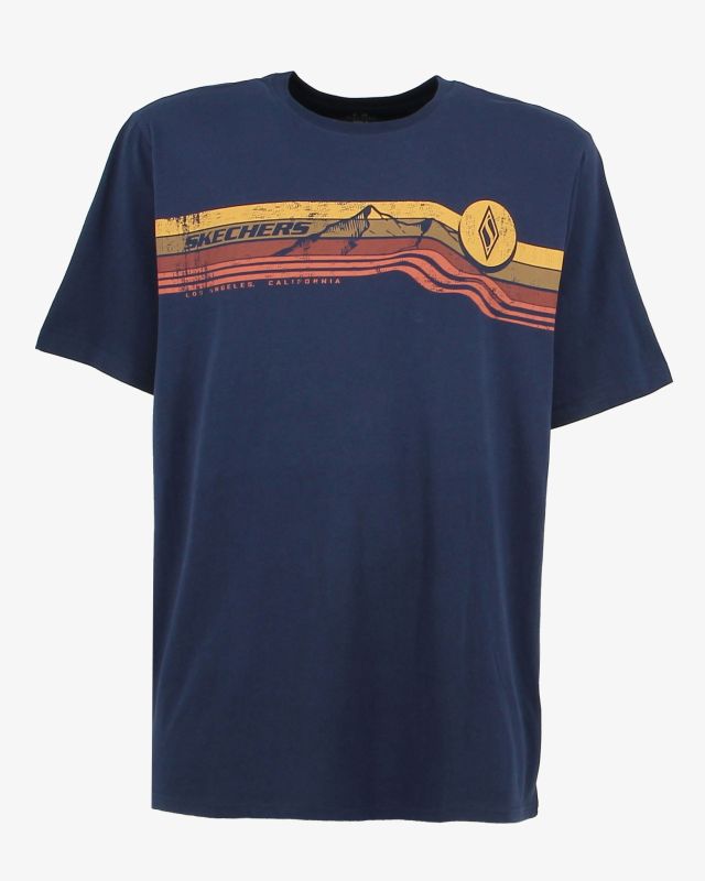 Product: SKECHERS - T-shirt girocollo da uomo blu e arancione in cotone (1 of 3)