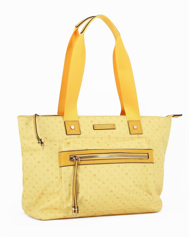 Product: CORTINA POLO STYLE - Borsa shopping gialla loggata con zip frontale (1 of 4)