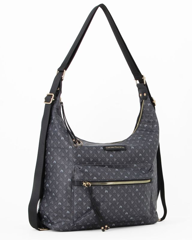 Product: CORTINA POLO STYLE - Borsa nera con tracolla e manico regolabili e tasca frontale (1 of 4)