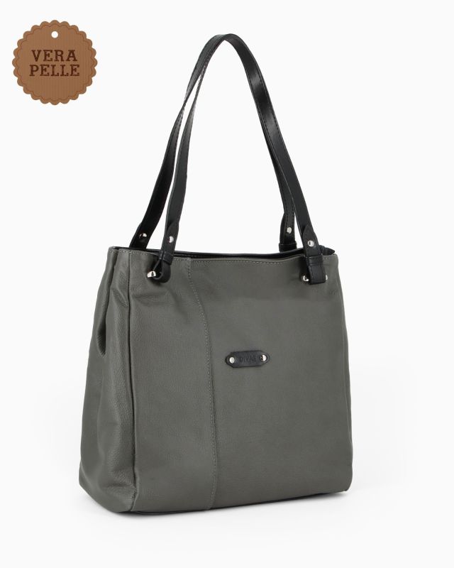 Product: DIVAS - Borsa shopping grigia tre scomparti VERA PELLE - MADE IN ITALY (1 of 5)