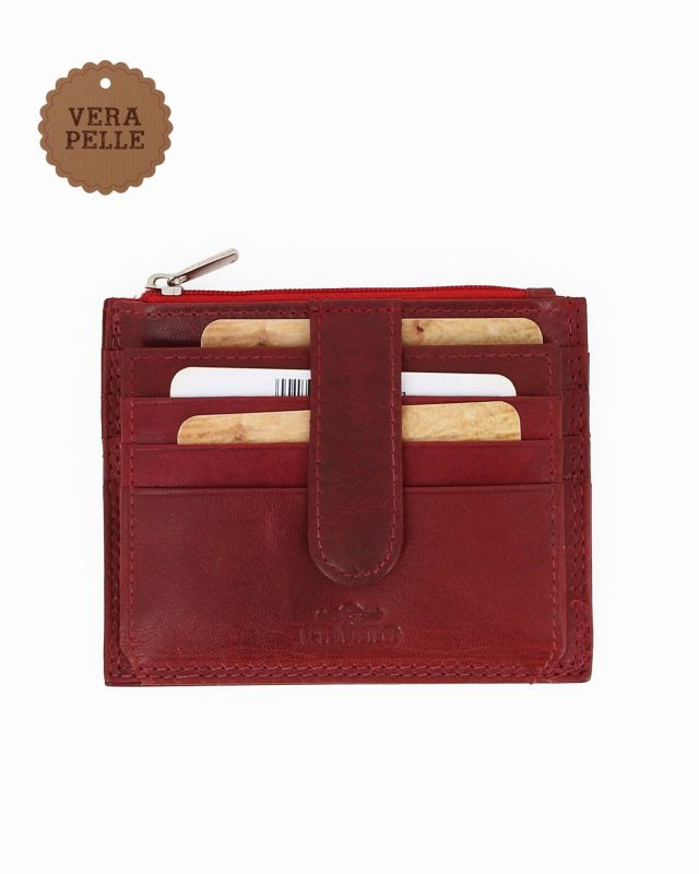 Product: CHARRO - Portacarte rosso in VERA PELLE con ribaltina e tasca portaspicci (1 of 3)