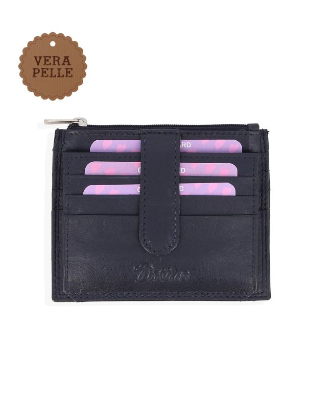 Product: DIVAS - Portacarte blu in VERA PELLE con ribaltina e tasca portascpicci (1 of 3)