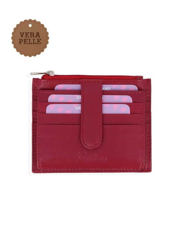 Product: DIVAS - Portacarte rosso in VERA PELLE con ribaltina e tasca portascpicci (1 of 3)