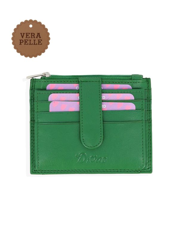 Product: DIVAS - Portacarte verde in VERA PELLE con ribaltina e tasca portascpicci (1 of 3)
