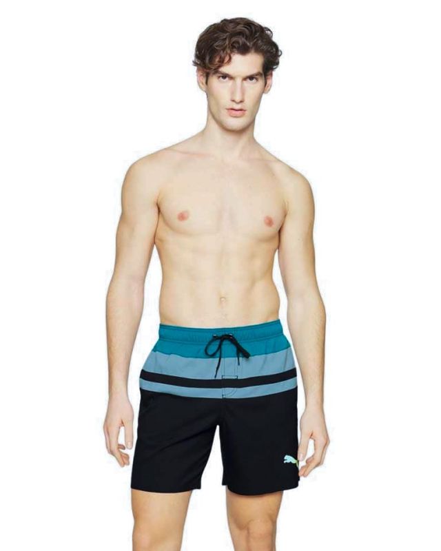 Product: PUMA - Costume da bagno pantaloncino lunghezza media nero con dettagli verde chiaro e logo giallo fluo (1 of 2)